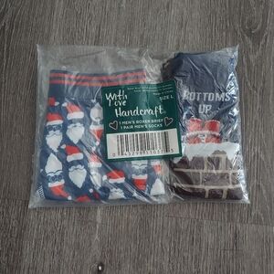 Handcraft Men's Santa Boxer Brief and Socks Set - Navy Blue, Large